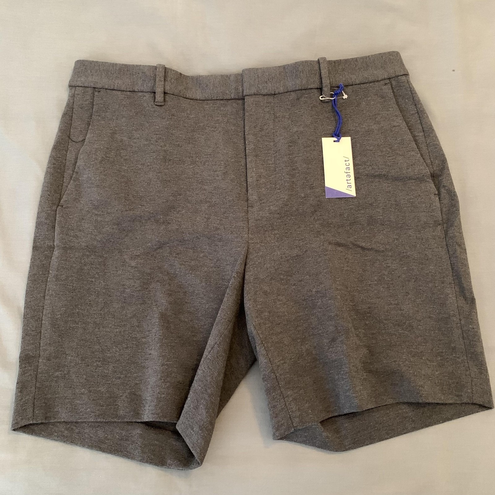 /Artefact/ Shorts Mens 34 Gray Jersey Chino Stretch Knit Casual Golf Pockets